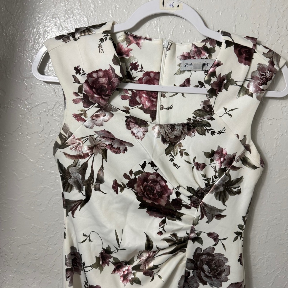 Shelby & Palmer Womens Floral Sheath Dress Ivory Burgundy Metallic Size 6 - Picture 14 of 14
